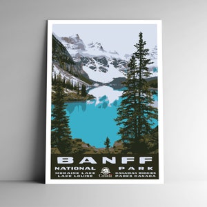 Affiche de voyage de style vintage du parc national Banff 4x6 - 8x10 - 12x18 - 18x24 - 24x36 / 4x6 Carte postale WPA Style Alberta Parcs Canada Art Print