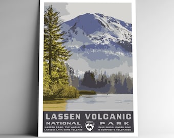 Lassen Volcanic National Park Vintage-Style Travel Poster / Postcard / Sticker / Magnet Retro WPA Style California USA Art Print Volcano