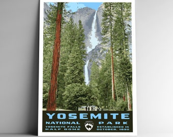 Yosemite National Park Vintage-Style Travel Poster / Postcard / Sticker / Magnet Retro WPA Style California Print Yosemite Falls Wall Art
