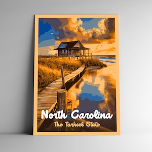 Carolina del Nord: Poster da viaggio in stile vintage The Tar Heel State / Cartolina / Adesivo / Magnete Stile WPA retrò I nostri Cinquanta Stati US 50 Wall Art