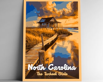Pôster de viagem da Carolina do Norte: Outer Banks, estilo retrô da WPA