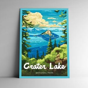 Crater Lake Nationalpark Vintage-Style Reiseposter / Postkarte / Aufkleber / Magnet Designer Serie Oregon USA Kunstdruck Wandkunst