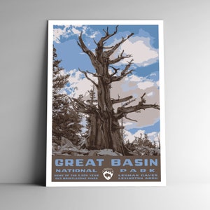 Affiche de voyage de style vintage du parc national du Grand Bassin / Carte postale / Autocollant / Aimant Rétro WPA Style Nevada USA Art Print Wall Art Decor