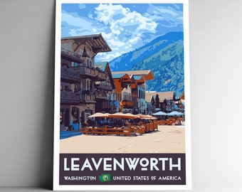 Leavenworth Washington Travel Poster – Vintage-Style WPA Art Print