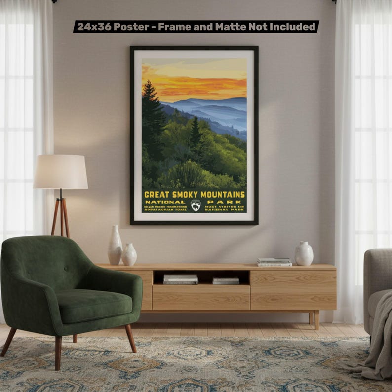 Poster Great Smoky Mountains National Park, retro kunstdruk in WPA-stijl afbeelding 4