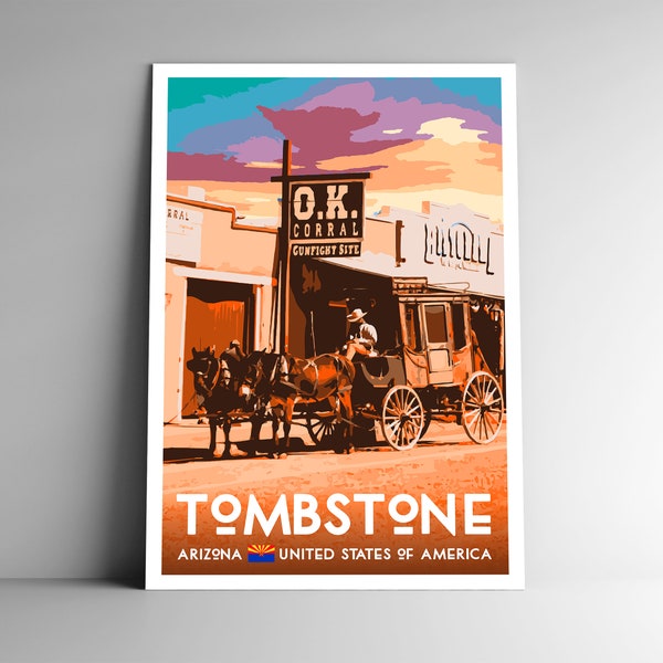 Tombstone Arizona Vintage-Style Travel Poster - 8x10 - 12x18 - 18x24 - 24x36 / 4x6 Postcard WPA Style Cowboy Western Southwest USA Art Print