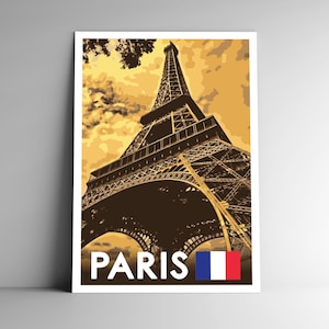 Cartaz de viagem estilo vintage estilo WPA de Paris - 8x10 - 12x18 - 18x24 - 24x36 / 4x6 Cartão postal França Torre Eiffel Impressão artística francesa