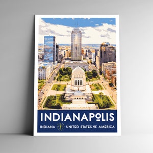 Pôster de viagem estilo vintage de Indianápolis Indiana -8x10 - 12x18 - 18x24 - 24x36 / 4x6 Cartão postal Estilo WPA Estados Unidos EUA Impressão artística retrô