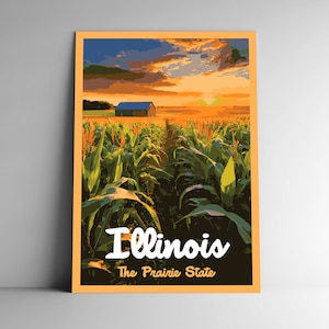 Illinois: The Prairie State Poster da viaggio in stile vintage/Cartolina/Adesivo/Magnete Stile WPA retrò I nostri Cinquanta Stati Stampa 50 USA Wall Art