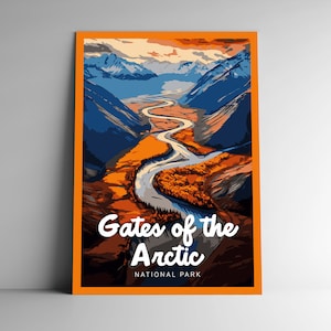 Poster de voyage de style vintage Gates of the Arctic Park / Carte postale / Sticker / Magnet série design Alaska Etats-Unis Impression d'art Art mural
