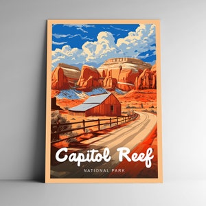 Affiche de voyage de style vintage du parc national de Capitol Reef/carte postale/autocollant/aimant série design Utah Etats-Unis impression d'art art mural Mighty Five