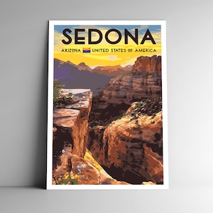 Pôster de viagem estilo vintage de Sedona - 8x10 - 12x18 - 18x24 - 24x36 / 4x6 Cartão postal Estilo WPA Bell Rock Red Rocks Caminhadas Arizona EUA Impressão artística