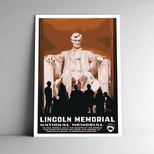 Lincoln Memorial National Memorial WPA-Style Vintage-Style Travel Poster - 8x10 12x18 18x24 24x36 / 4x6 Postcard Washington DC EUA Art Print