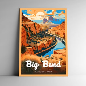 Póster de viaje de estilo vintage del Parque Nacional Big Bend / Postal / Etiqueta adhesiva / Magnet Designer Series Texas Wall Art EE. UU. Lámina artística
