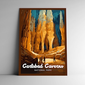 Affiche de voyage de style vintage du parc national des Caverns de Carlsbad/carte postale/autocollant/aimant série design Nouveau-Mexique, États-Unis, impression d'art, art mural