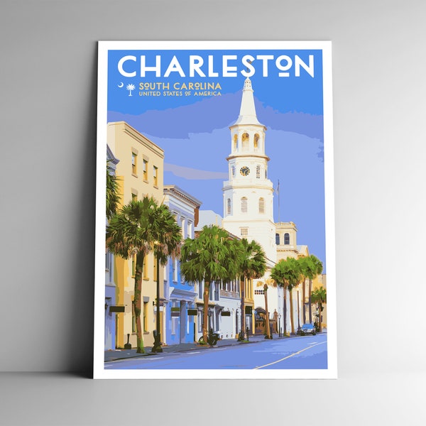 Charleston South Carolina Vintage-Style Travel Poster -8x10 - 12x18 - 18x24 - 24x36 / 4x6 Postcard WPA Style United States USA Art Print