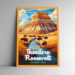 Theodore Roosevelt Nationalpark Vintage-Style Reise Poster / Postkarte / Aufkleber / Magnet Designer Serie Dakota USA Kunstdruck Wand Kunst