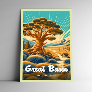 Affiche de voyage de style vintage du parc national du Great Basin/carte postale/autocollant/aimant série design Nevada États-Unis impression d'art art mural