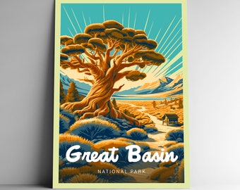 Park Narodowy Wielkiej Kotliny – wydruk artystyczny: plakat podróżniczy w stylu vintage, Nevada