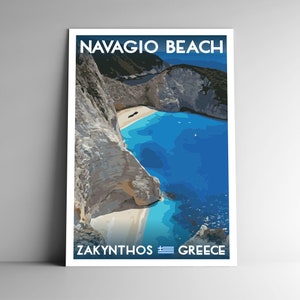 Navagio Beach WPA-Style Vintage-Style Travel Poster, 8x10 - 12x18 - 18x24 - 24x36 / 4x6 Postal Shipwreck Beach Zakynthos Grécia Art Print