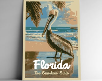 Florida: The Sunshine State Vintage-Style Travel Poster / Postcard / Sticker / Magnet Retro WPA Style Our Fifty States Print 50 USA Wall Art