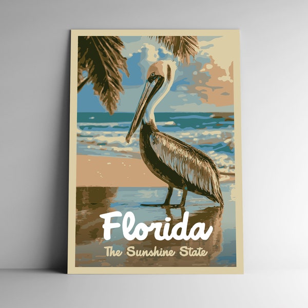 Florida: The Sunshine State Vintage-Style Travel Poster / Postcard / Sticker / Magnet Retro WPA Style Our Fifty States Print 50 USA Wall Art