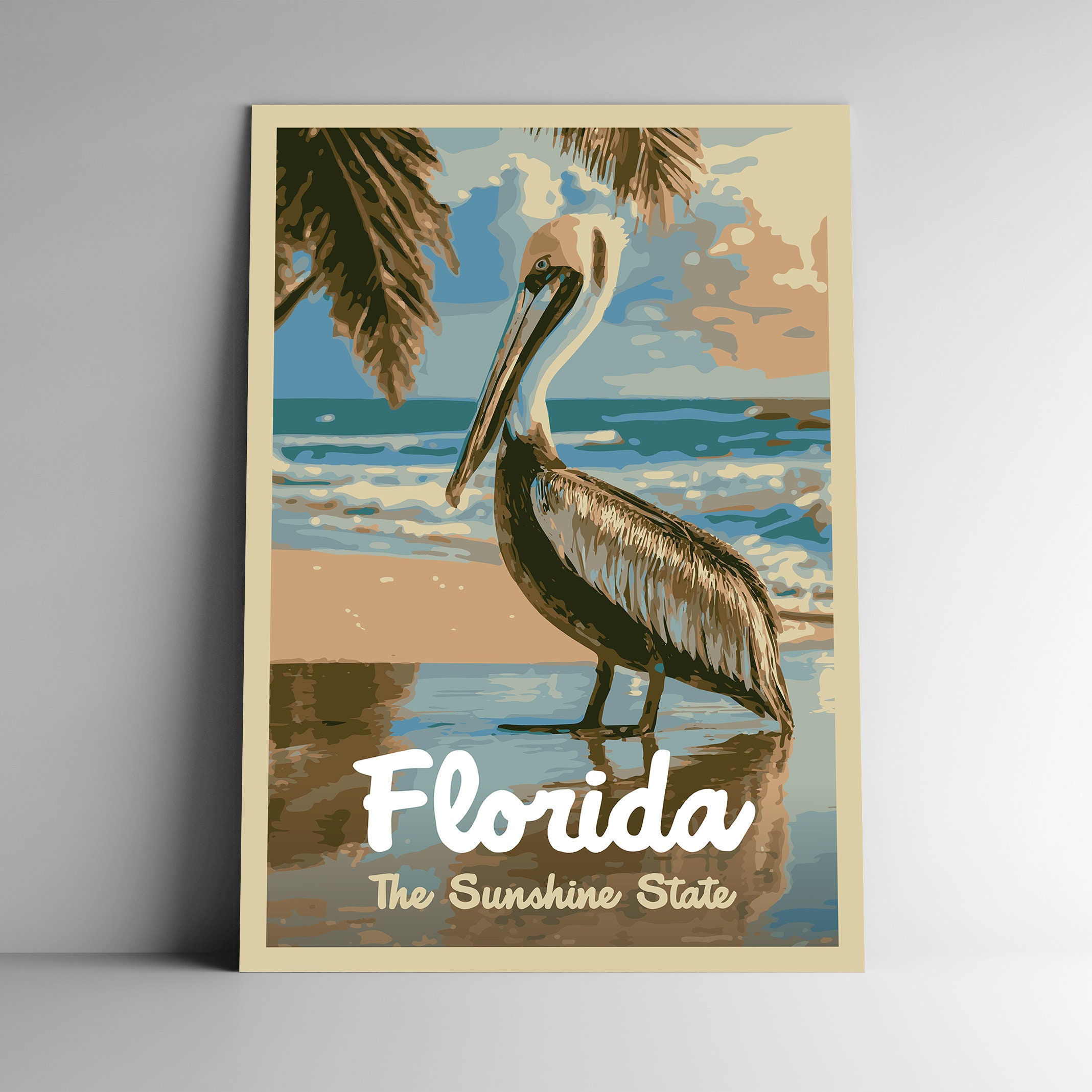 額装済/Car Lift Connecticut（クリス プライタス）/ポスター Florida: the Sunshine State Vintage-style Travel Poster / Postcard