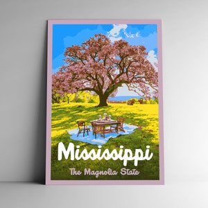 Mississippi: The Magnolia State Vintage-Style Reiseposter / Postkarte / Sticker / Magnet Retro WPA Style Our FiftyStates Print 50 Wall Art