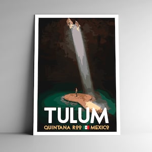 Tulum, Mexique, affiche de voyage de style WPA, style vintage, 8 x 10, 12 x 18, 18 x 24, 24 x 36, 4 x 6, carte postale, grotte, impression d'art rétro, art mural