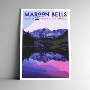 Maroon Bells Colorado Vintage-Stil Reise Poster- 8x10 12x18 18x24 24x36 / 4x6 Postkarte USA USA Aspen American Retro Art Print