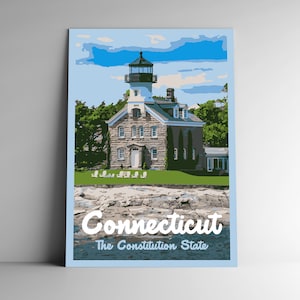 Connecticut: The Constitution State Poster da viaggio in stile vintage/Cartolina/Adesivo/Magnete Stile WPA retrò I nostri Cinquanta Stati Stampa Wall Art