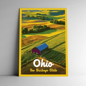 Ohio: The Buckeye State Poster da viaggio in stile vintage/Cartolina/Adesivo/Magnete Stile WPA retrò I nostri Cinquanta Stati USA 50 Stampa artistica da parete