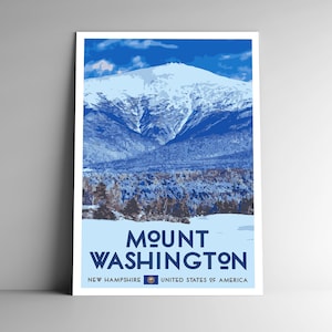 Mount Washington Vintage-Style Reise Poster 8x10 - 12x18 - 18x24 - 24x36 / 4x6 Postkarte WPA-Style New Hampshire USA USA Art Print