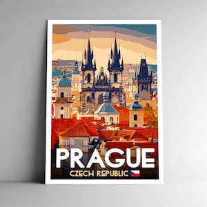 Cartaz de viagem estilo vintage de Praga, República Tcheca, 4x6 - 8x10 - 12x18 - 18x24 - 24x36 / 4x6, cartão postal, estilo WPA, arte de parede, impressão artística