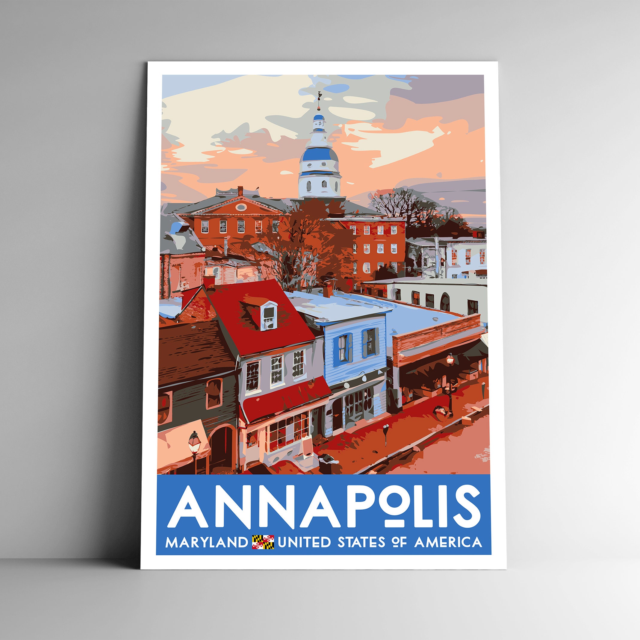 Annapolis Maryland Vintage-Style Travel Poster- 8x10 - 12x18 - 18x24 - 24x36 / 4x6 Postcard WPA Style State Capital Village USA