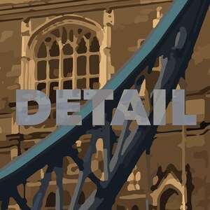 May include: A close-up of a building with a large arched window and a dark blue and teal curved structure. The word "DETAIL" is written in white letters across the structure.