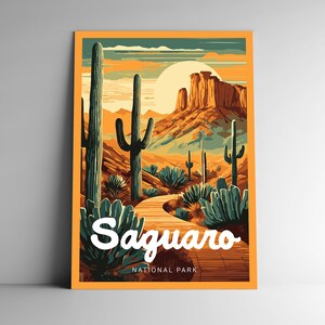 Cartel de viaje de estilo vintage del Parque Nacional Saguaro / Postal / Pegatina / Magnet Designer Series Arizona EE.UU. Estados Unidos Arte Impresión Arte de pared