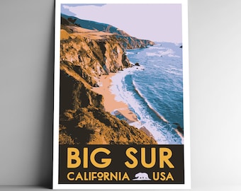 Big Sur Vintage-Style Travel Poster - 8x10 - 12x18 - 18x24 - 24x36 / 4x6 Postcard WPA Style California Pacific Coast USA Retro US Art Print