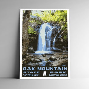 Poster di viaggio in stile vintage stile Oak Mountain State Park WPA - 8x10 12x18 18x24 24x36 / 4x6 cartolina Alabama Peavine Falls stampa artistica retrò