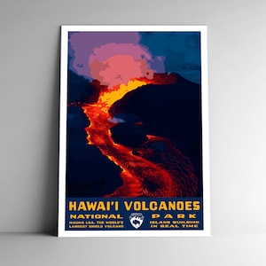 Hawai&#39;i Volcanoes National Park Vintage-Style Travel Poster / Postcard / Sticker / Magnet Retro WPA Style Hawaii USA Art Print Wall Art