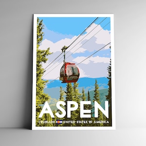 Cartaz de viagem estilo vintage de Aspen Colorado 4x6 - 8x10 - 12x18 - 18x24 / 4x6 Cartão postal EUA EUA Estados Unidos da América Impressão artística americana