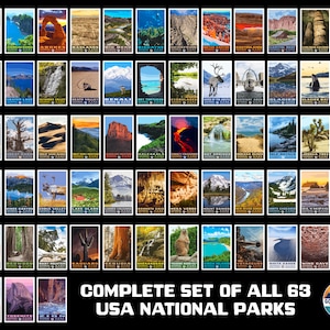 National Park Stickers - Komplettes Set aller 63 USA National Parks | Premium 2 "x 3" Vinyl-Aufkleber für den Innen- und Außenbereich