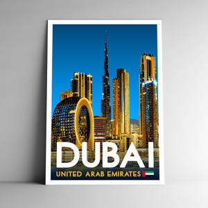 Dubai EAU Estilo Vintage Cartaz de Viagem 4x6 - 8x10 - 12x18 - 18x24 - 24x36 / 4x6 Cartão Postal Estilo WPA Arte de Parede Impressão de Arte Emirados Árabes Unidos