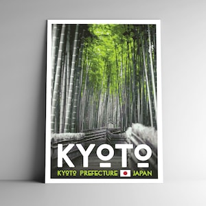 Cartel de viaje de estilo vintage estilo WPA de Kioto Japón - 8x10 - 12x18 - 18x24 - 24x36 / 4x6 Postal Arashiyama Bamboo Grove Impresión de arte japonés