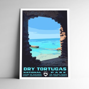 Cartel de viaje de estilo vintage del Parque Nacional Dry Tortugas / Postal / Pegatina / Imán Retro WPA Estilo Florida Keys USA Art Print Wall Art