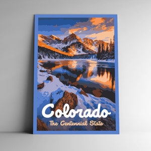 Colorado: El cartel de viaje de estilo vintage del estado del centenario / postal / pegatina / imán estilo retro WPA Nuestros cincuenta estados EE. UU. Imprimir arte de pared