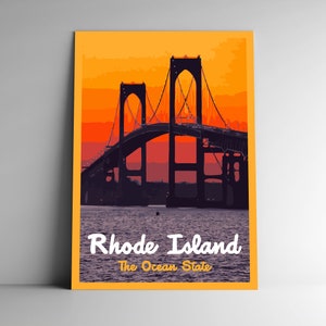 Rhode Island: Poster di viaggio in stile vintage The Ocean State / Cartolina / Adesivo / Magnete Stile WPA retrò I nostri Cinquanta Stati USA Stampa Wall Art
