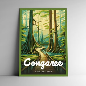 Cartel de viaje de estilo vintage del Parque Nacional Congaree / Postal / Pegatina / Magnet Designer Series Carolina del Sur EE. UU. Impresión de arte Arte de pared