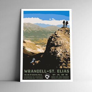 Wrangell-St. Poster da viaggio in stile vintage del Parco Nazionale Elias, cartolina, adesivo, magnete, stampa artistica da parete in stile WPA retrò Alaska USA