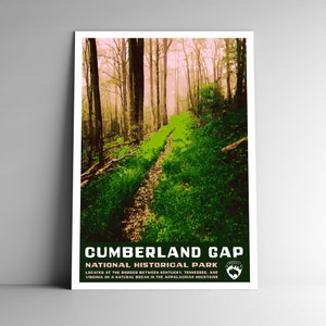 Cumberland Gap National Historical Park Cartaz de viagem estilo vintage 8x10 - 12x18 - 18x24 - 24x36 / 4x6 Cartão postal Estilo WPA Impressão artística dos EUA
